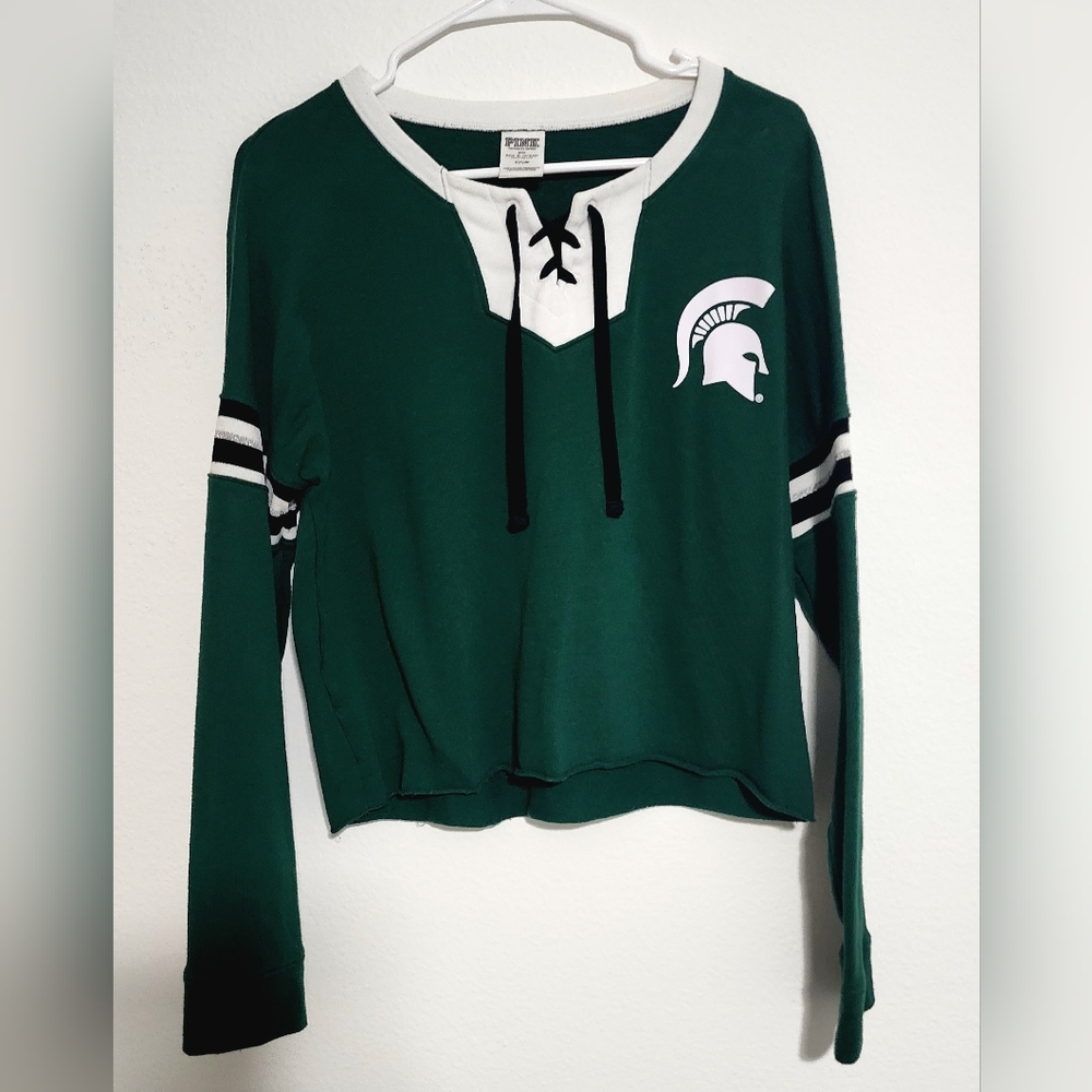 Michigan State Green Long Sleeve Crop
